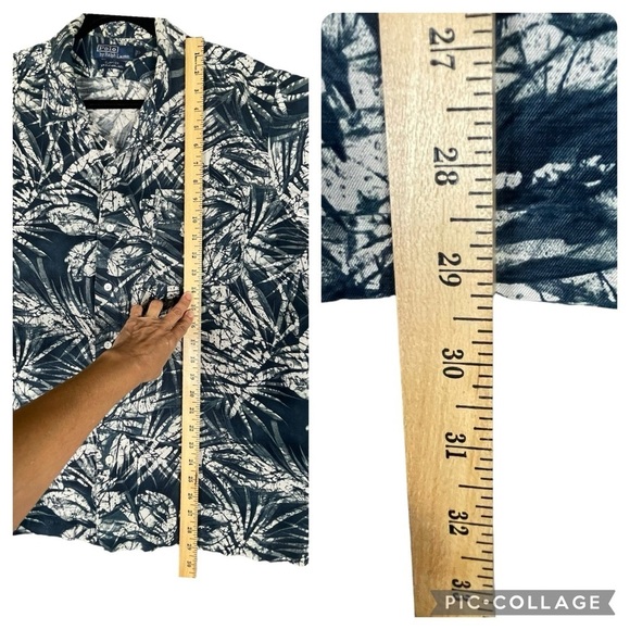 Polo Ralph Lauren Clayton Blue Linen Silk Palm Tree Hawaiian Button Shirt Sz L - Picture 12 of 12